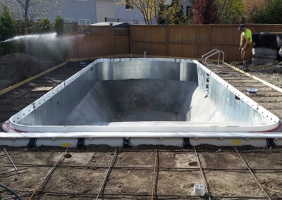 Rebar laid in preparation for a new concrete pool deck