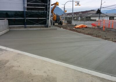 Concrete sidewalk leading to a commercial building